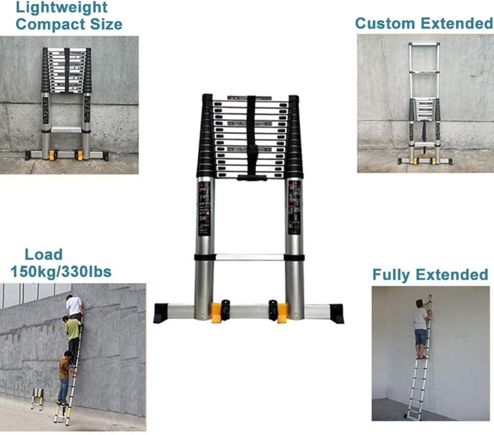 Telescoping Aluminum Extension Ladder 5m-8m - Portable Multi-Purpose Folding Ladder for Home Attic RV and Work - Durable and Lightweight Design
