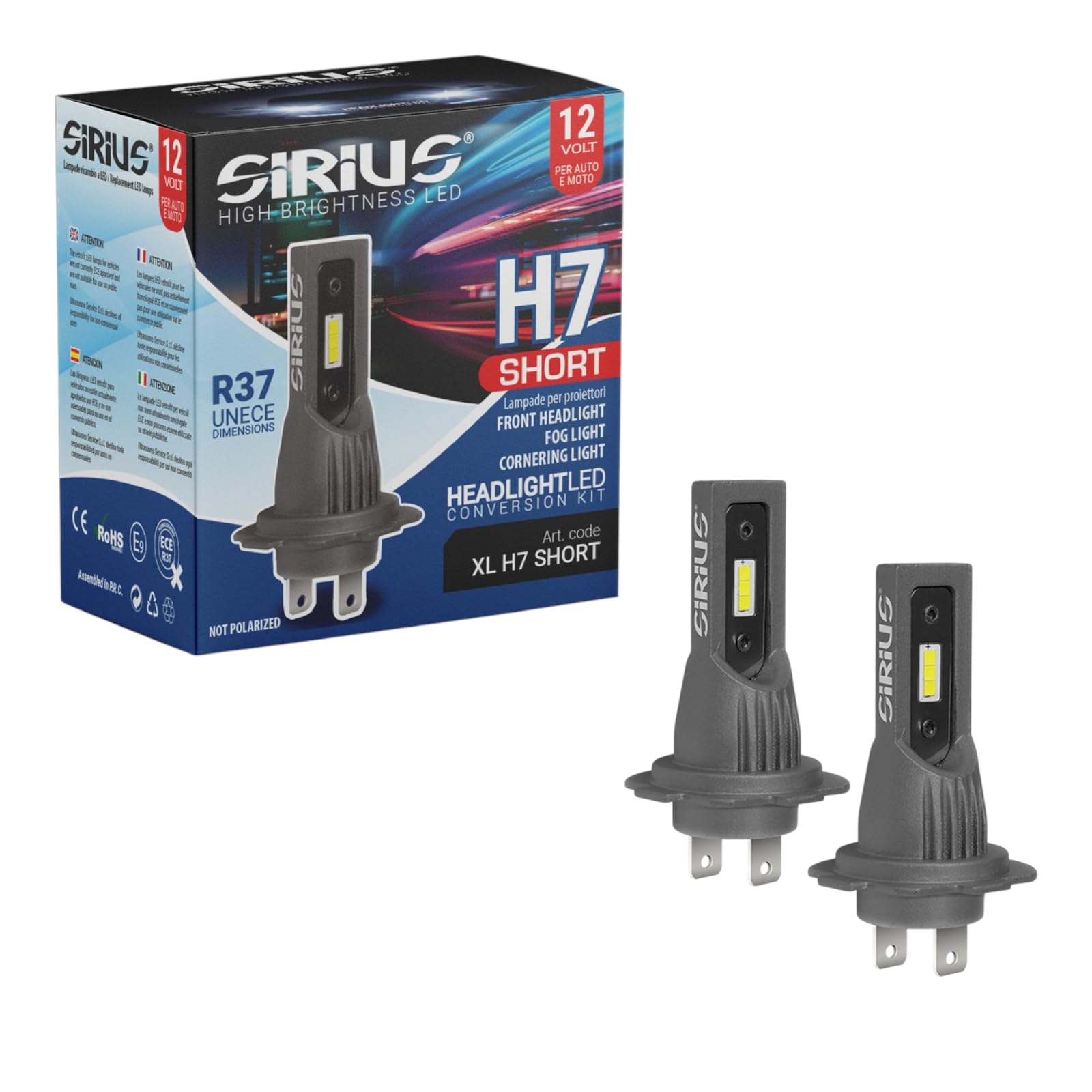 BLACK LIGHT Kit 2 Headlight LED Sirius H7 Short - H7 CSP evoluta - 12V 6000K Chip Seoul CSP