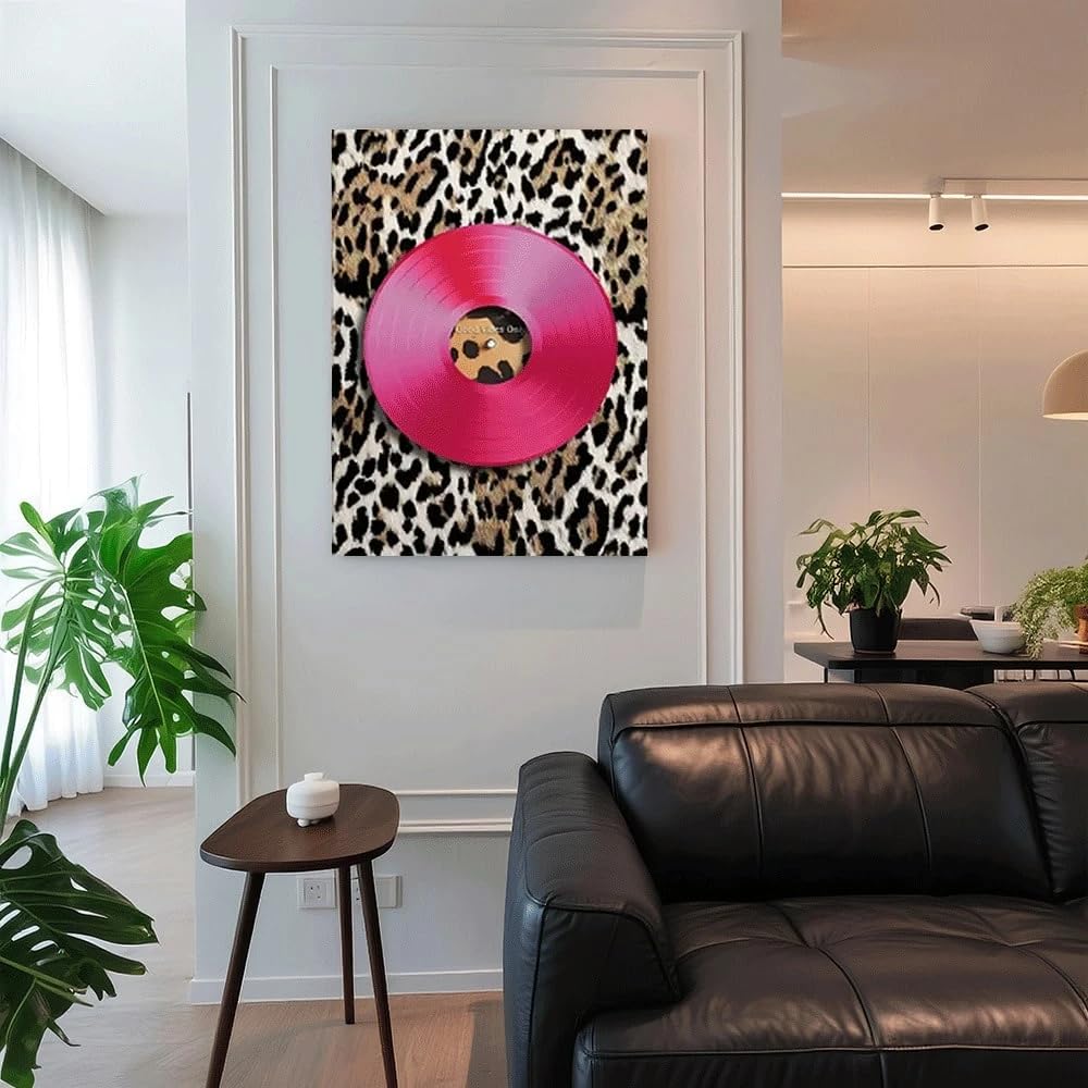 Lienzo impreso con diseño de disco de vinilo, arte mural retro con diseño de disco de vinilo, impresión de póster en lienzo, decoración para dormitorio/sala de estar (70x90cm/Con marco)