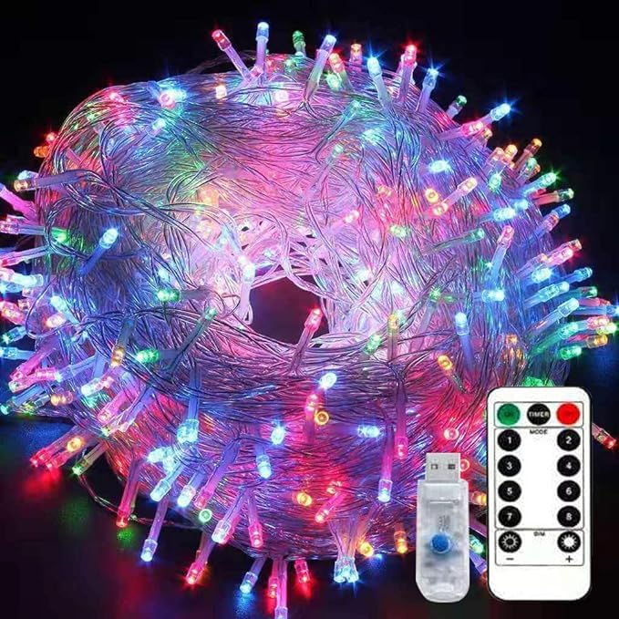 SHANJIA Fairy Lights, 10M 100LED Remote Control+USB LED Christmas LightsOutdoor Waterproof Clear Wire,Indoor Outdoor Rope Fairy String Lights Fairy String Christmas Tree Decorati (Multicolour)