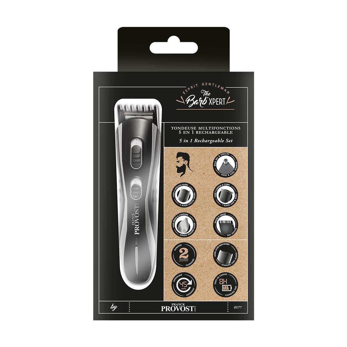THE BARB XPERT - Tondeuse Barbe Multifonctions 5 en 1 Rechargeable - Rasoir Électrique Professionnel pour Homme - Accessoires pour Moustache, Cheveux, Corps, Nez, Oreilles et Sourcils - Trimmer Blade