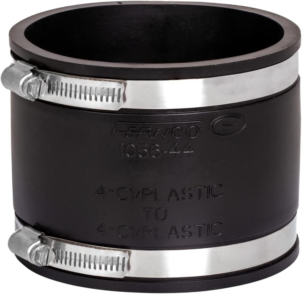 Fernco 1056-44 4-in. Flexible PVC Pipe Coupling for Cast Iron and Plastic Plumbing Connections, 2-Pack