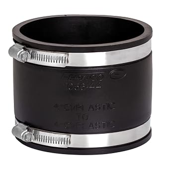 FERNCO 1056-44 4" PVC Flexible Pipe Coupling with CLAMP 4" Long, Pipe X, PKG Qty=1, Stainless Steel CLAMP MOQ=1