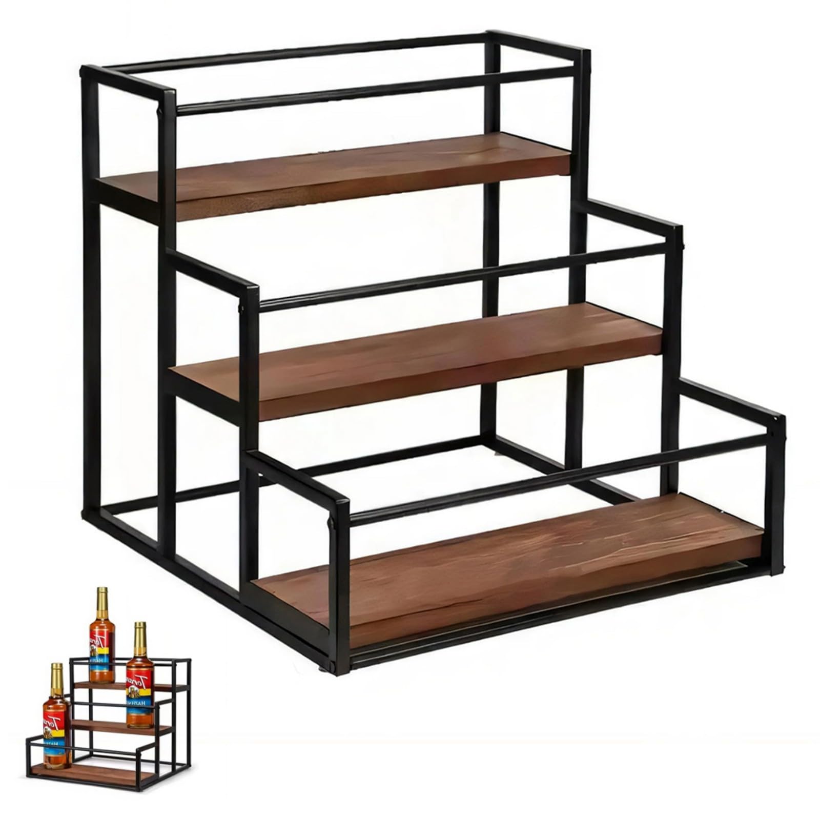 our fave 3 Layer Wine Bottle Display Structure for Kitchen Cafe or Dining Area Featuring Strong Metal Frame and Wooden Base Wine Lovers