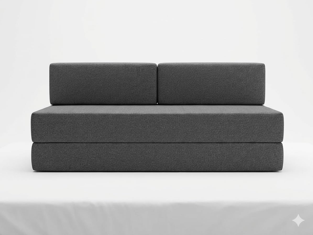 Foldable 2 Seater Foldable Sofa Bed Floor Couch & Sleeping Mattress for Living Room/Dorm | Dark Grey | 72x48-image-6