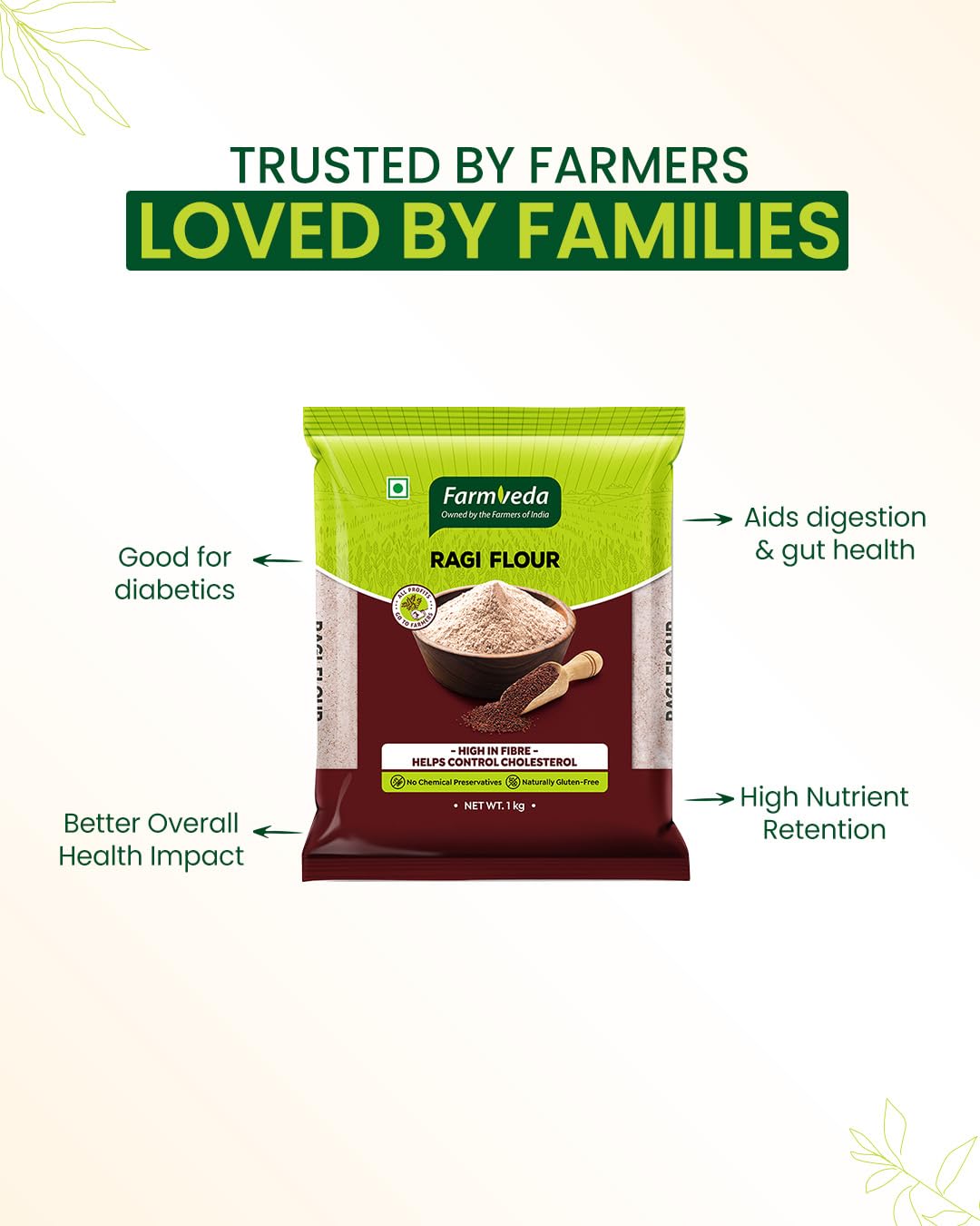Farm Veda Ragi Atta- 1 Kg | 100% Natural Finger Millet Flour/Nachni Atta | Gluten-Free | Rich in Calcium & Iron - Image 3 thumbnail