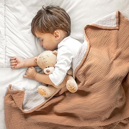 Image of lulumoon Muslin Baby Blanket Neutral: Cotton Toddler Blanket for Daycare