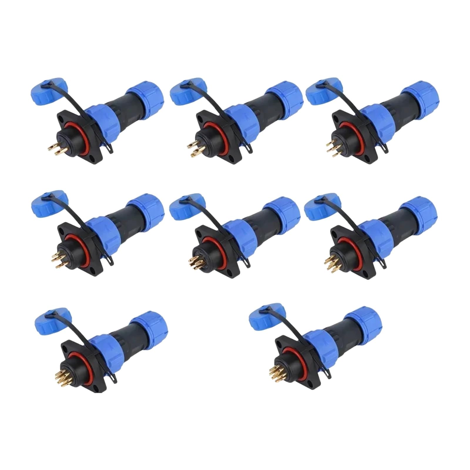 Conector SP16 estanco de 7 pines con brida y enchufe aéreo IP68