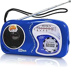 Radinho a Pilha Mini Rádio Portátil AM/FM com Relógio Digital, Entrada para Fone, Ajuste de Volume e Estação, Super Leve e Compacto