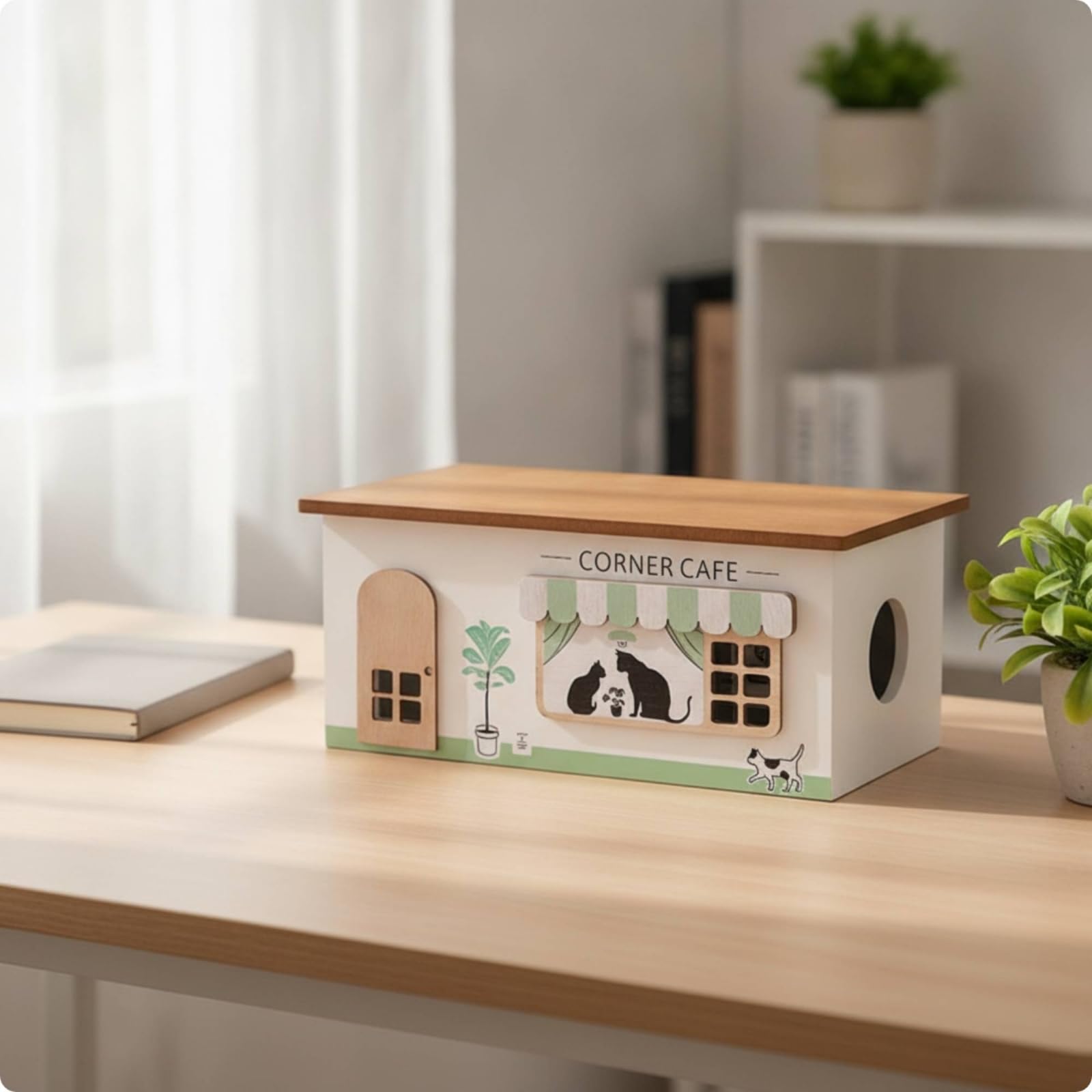 Qianly Scatola Passacavi da Scrivania in Legno | Passacavo, Scatola per Multipresa con Coperchio, Comodino, Bianco, L