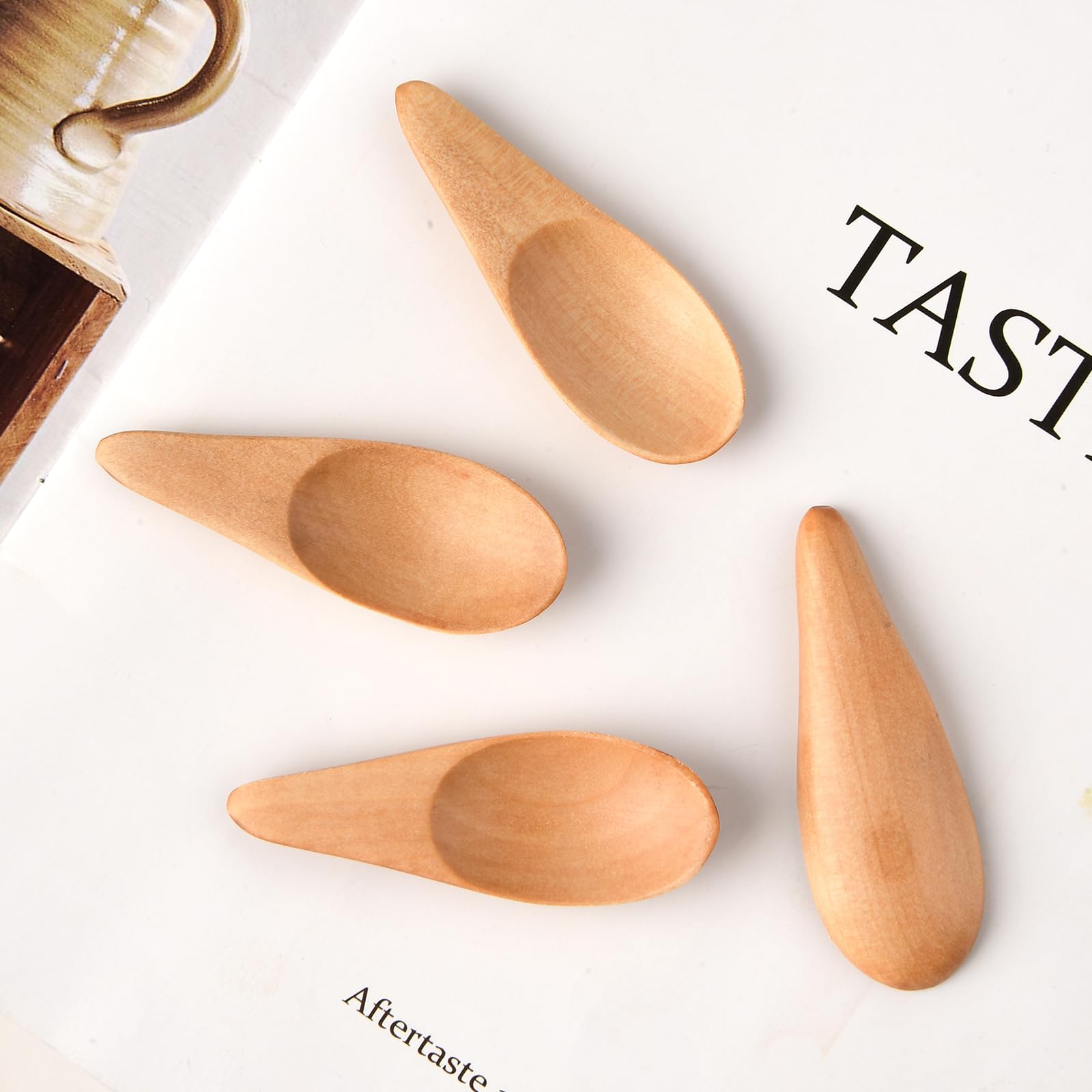 Set 4 Cucchiai Di Legno Mini - Per Marmellata, Condimenti, Caffè, Fatto A Mano - Foto 4