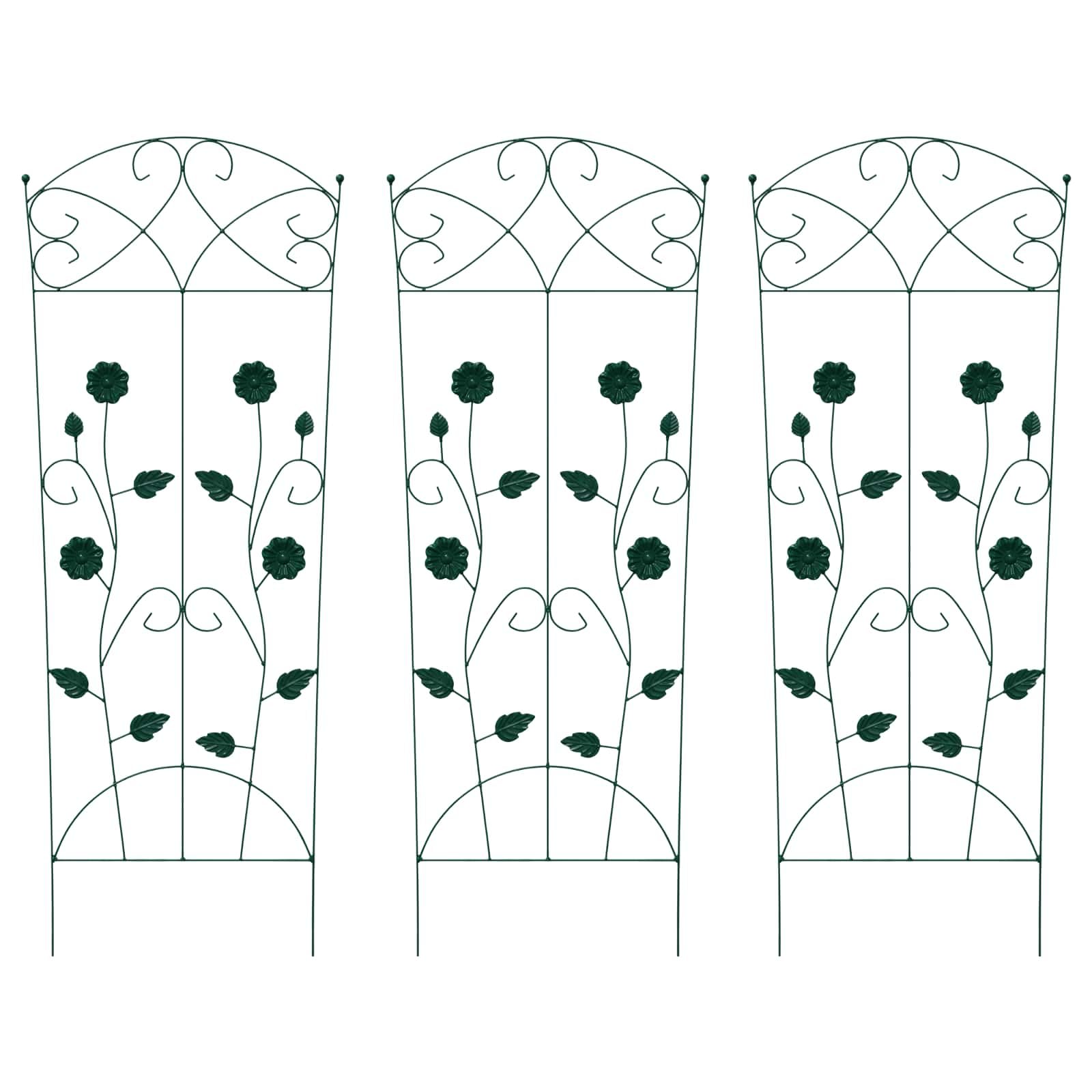 Ogrodzenie ogrodowe 3 szt. zielone 110,5 x 42,5 cm z wytrzymałej stali, nowoczesny minimalistyczny design dla roślin pnących, eleganckie i trwałe wsparcie zewnętrzne.