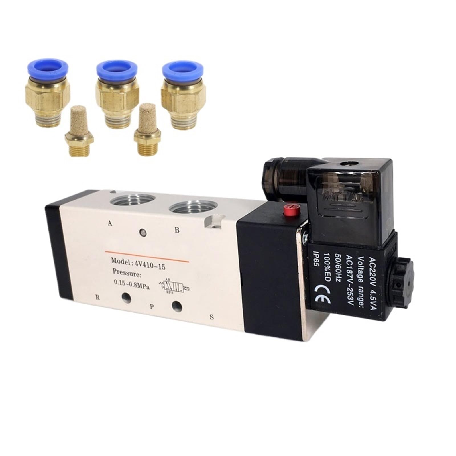 Électrovanne de précision 4V410-15 en alliage pour gaz et air comprimé