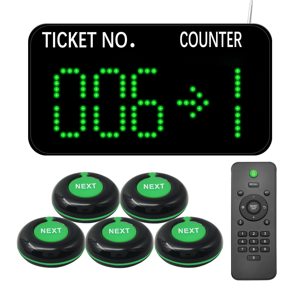 KOQICALL Wireless Now Serving Counter Calling System for Customers 5 Next Button 1 LED Display for Food Court, DMV, Post Office, Pharmacy, Clinic, Retail Store, Service Window & Reception Desk