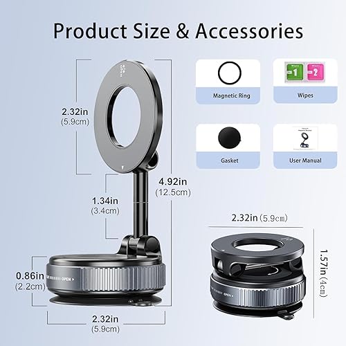 Miniatura 6 de Soporte magnético para teléfono al vacío  Soporte de coche MagSafe, ajustable en 360, plegable que ahorra espacio, soporte de teléfono para