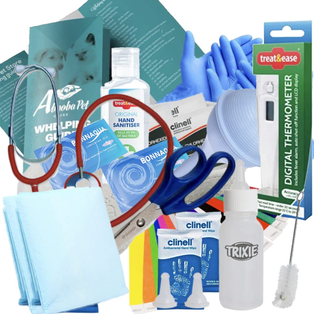 AbnobaAlpha Dog Original Puppy and Queening Kitten Whelping Kit Bottle & Teats, Whelping box liners, stethoscope