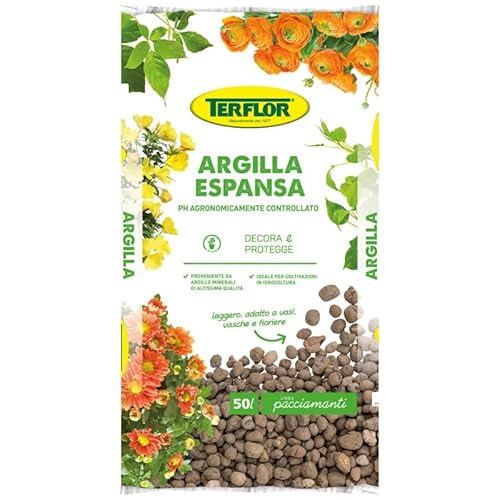 Terflor Argilla ESPANSA LT 50 Misura 8-20 mm Pacciamante per Piante in Vaso Giardino