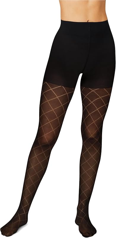 Women's EcoSmart Fashion Diamond Outline, Control Top, Sheer Toe, Tights