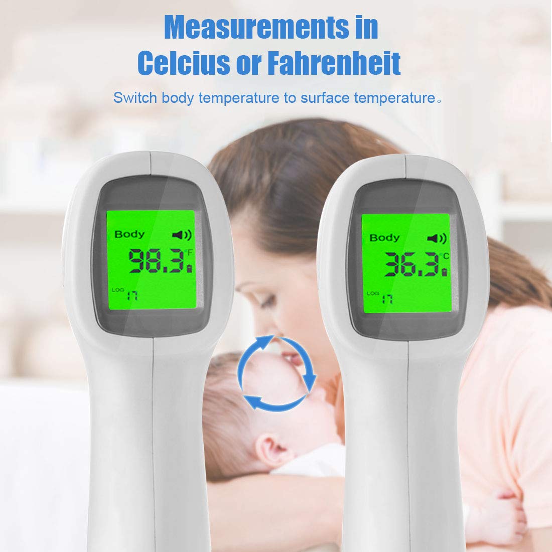 Termoscanner Infrarossi, Letture Istantanee Accurate, Display LCD, Certificazione CE, Conversione ℃ e ℉ per Neonati, Bambini, Adulti