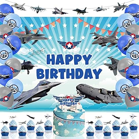 Heidaman Air Force Party Decorations Top AirForce Gun Party Decorations Fighter Jet Birthday Party Supplies Include Backdrop Banner Ballon Cake Topper Cupcake Topper Cover