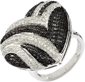 Sterling Silver Black & Clear CZ Heart Ring Size 8