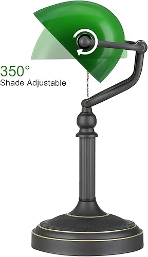 Miniatura 5 de Newrays Lámpara de escritorio de banqueros de vidrio verde antiguo con interruptor de cadena de tracción Enchufe en accesorio