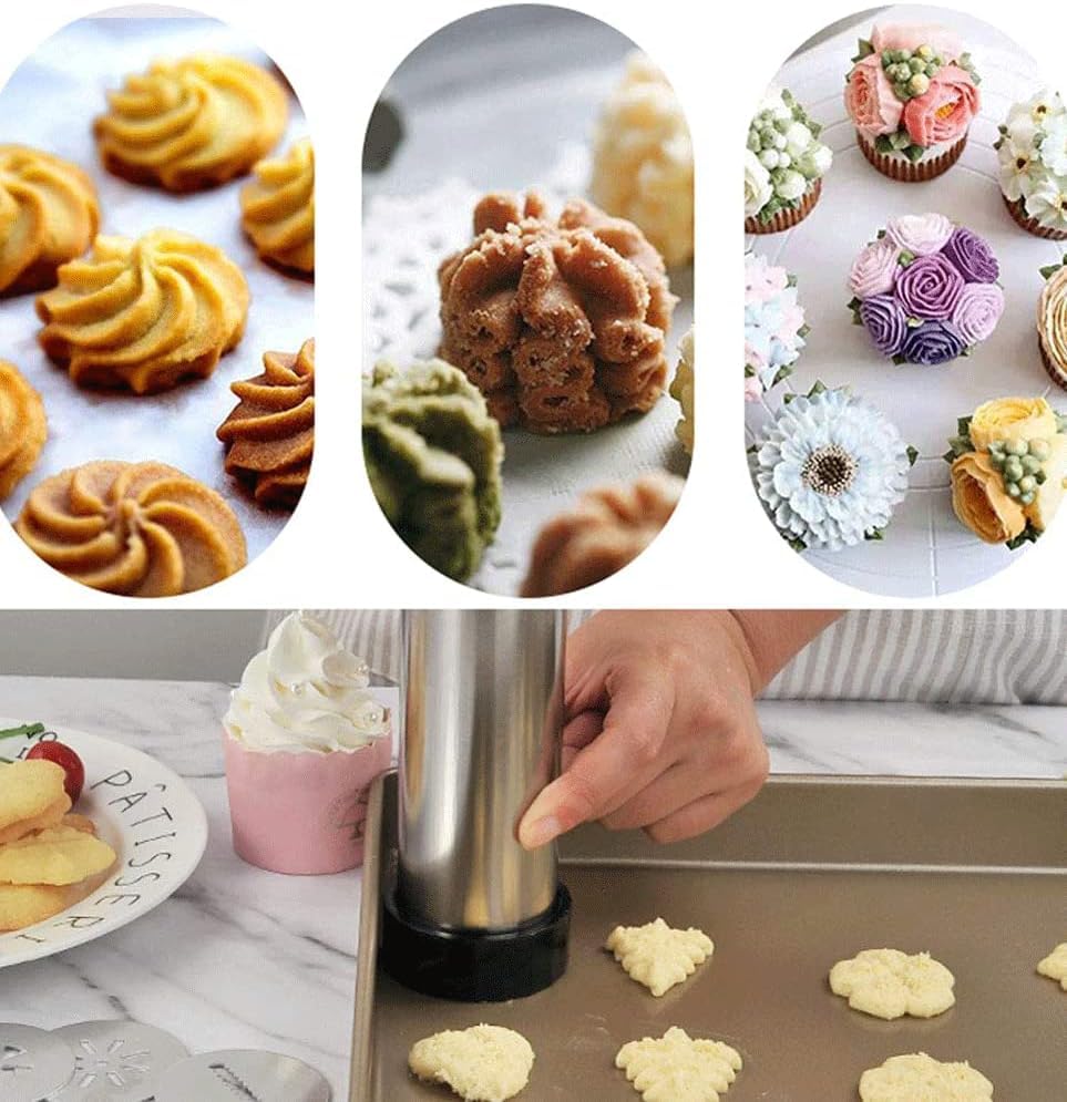 Kit de prensa de galletas de acero inoxidable con 13 moldes de galletas y 8 puntas de glaseado para hacer galletas y decoración
