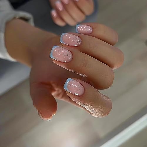 Miniatura 10 de MUZOXEN Uñas postizas cortas a presión, uñas postizas cuadradas románticas con forma de corazón, uñas postizas acrílicas de cobertura completa, uñas