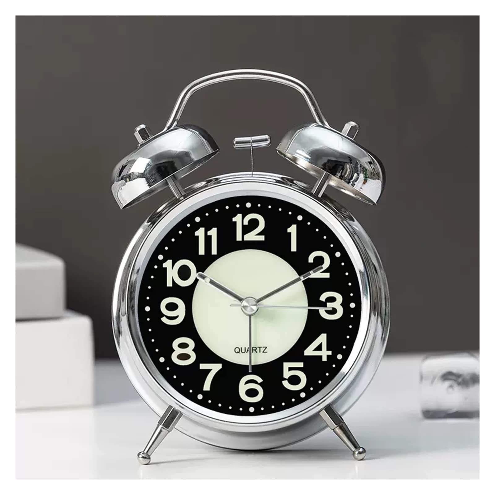 SDFsdfdS Alarm clock, 4 Inch Twin Bell Silent Analog Decor Alarm Clock With Backlight(F)