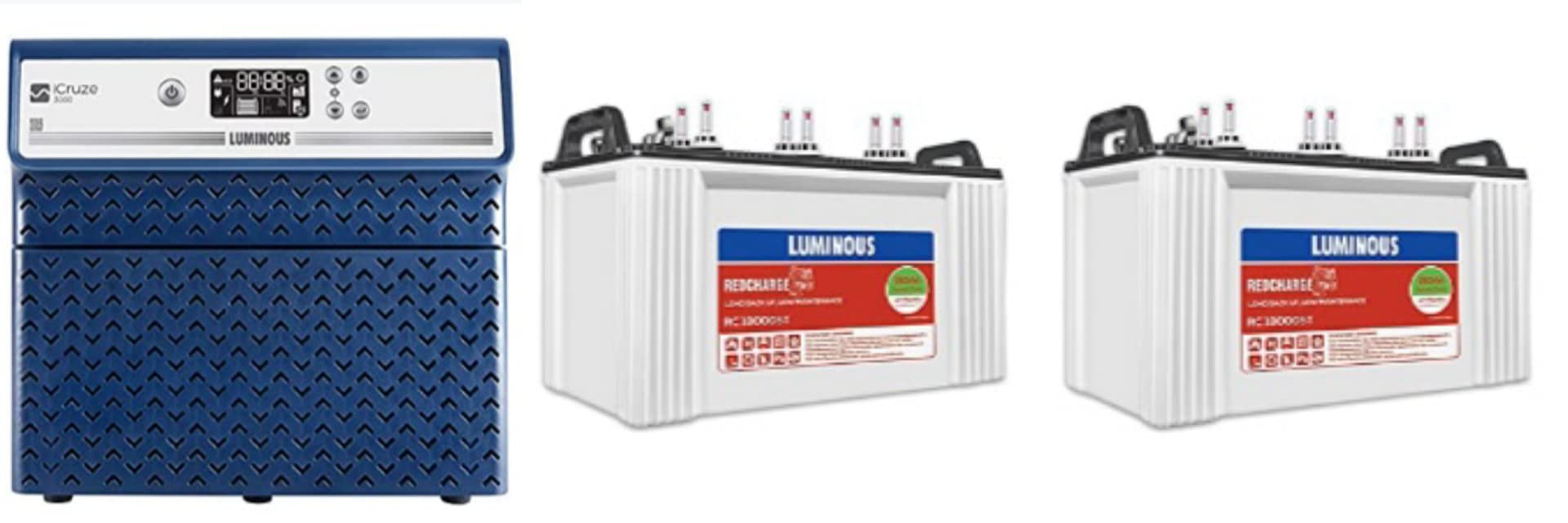 Luminous Inverter & Battery Combo (iCruze 3000 Pure Sine Wave 3000VA/24V Inverter with Red Charge RC 18000 Tall Tubular 150Ah Battery - 2 Batteries) for Home, Office & Shops-image-24