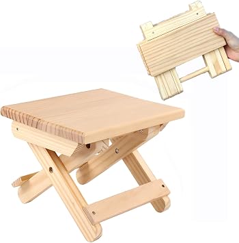 Folding Stool, Natural, Hardwood, Wood Folding Stool, Camp Stool, Perfect for Camping, for Picnic, Camp, Travel, Garden BBQ Accessories