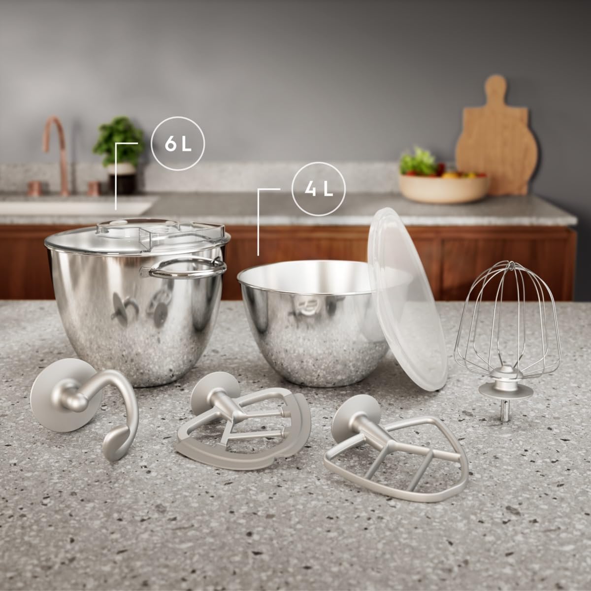 Electrolux Assistent 800 E6KM1-8BPT Impastatrice Planetaria 1200W, 2 Ciotole da 6L e 4L, luce LED, Frusta e Mixer Inclusi, Coperchio per Lievitazione, design elegante Black Pearl