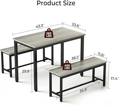 Miniatura 7 de Tatub Juego de mesa de comedor para 4, juego de mesa de cocina de 3 piezas con 2 bancos, juego de comedor que ahorra espacio para rincón de desayuno