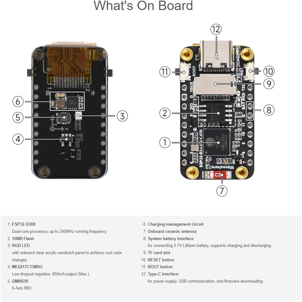 waveshare ESP32-S3 1.47inch LCD Display Development Board Type B 172×320 Resolution 262K Display Color Display Supports 2.4GHz Wi-Fi and BLE 5