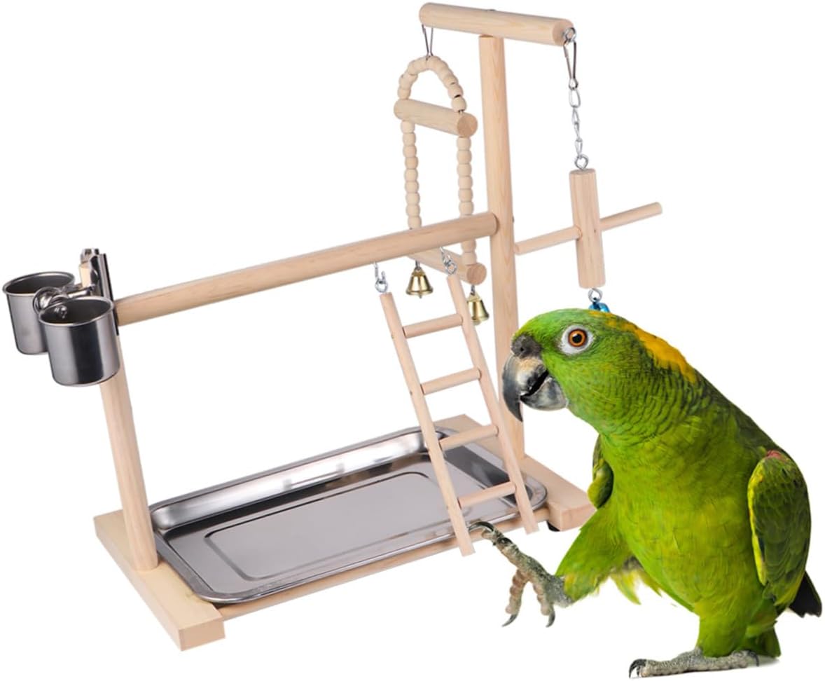 Gadpiparty Wooden Parrot Swing Stand with Hanging Play Gym for Parakeets and Birds Solid Wood Bird Stand Suitable for Birdcage Accessories Random Color