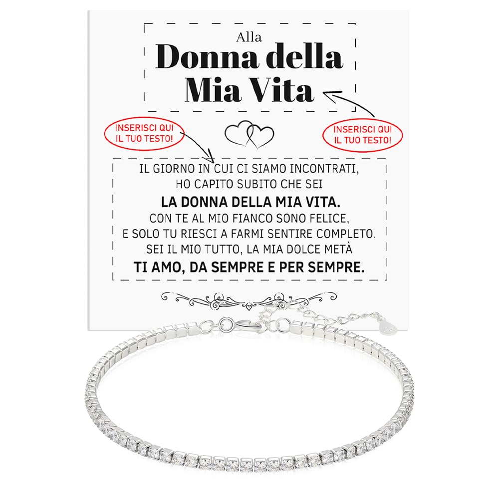 Cheerslife Bracciale Tennis Donna In Acciaio Con Zirconi Bianchi 3mm - Catena Regolabile (18,6-21,1 Cm), Regalo Per Natale, Compleanno, Anniversario