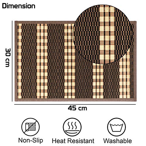 Image of HOKIPO Bamboo Table Mats for Dining Table, Set of 6 Wooden Placemats, 45x30 cm, Brown (AR2817)