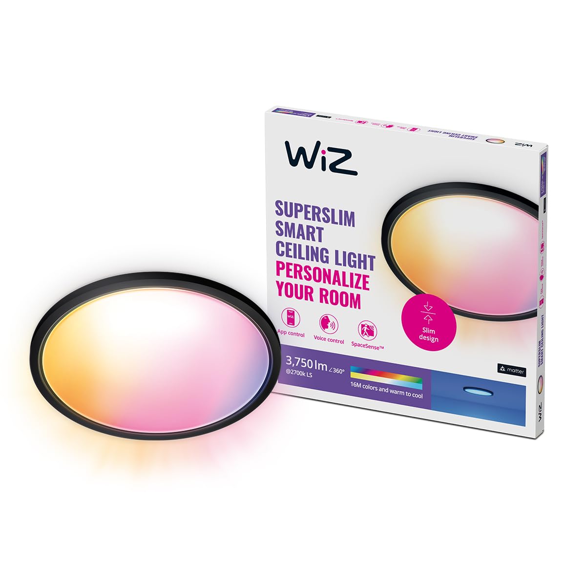 WiZ Inteligentna Lampa Sufitowa Superslim 32W, Biała, Wi-Fi, Wiele Odcieni Bieli, Szeroka Paleta Kolorów, Sterowanie Aplikacją
