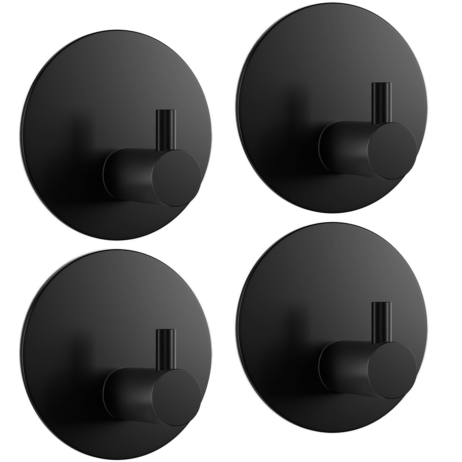 Aikzik Black Self Adhesive Hooks 4 Pack, Sticky Hooks Heavy Duty Stainless Steel - Over 8Kg Load, Hooks For Hanging Towel, Coat, Robe, Key, Stick On Bathroom, Kitchen, Door Or On Wall