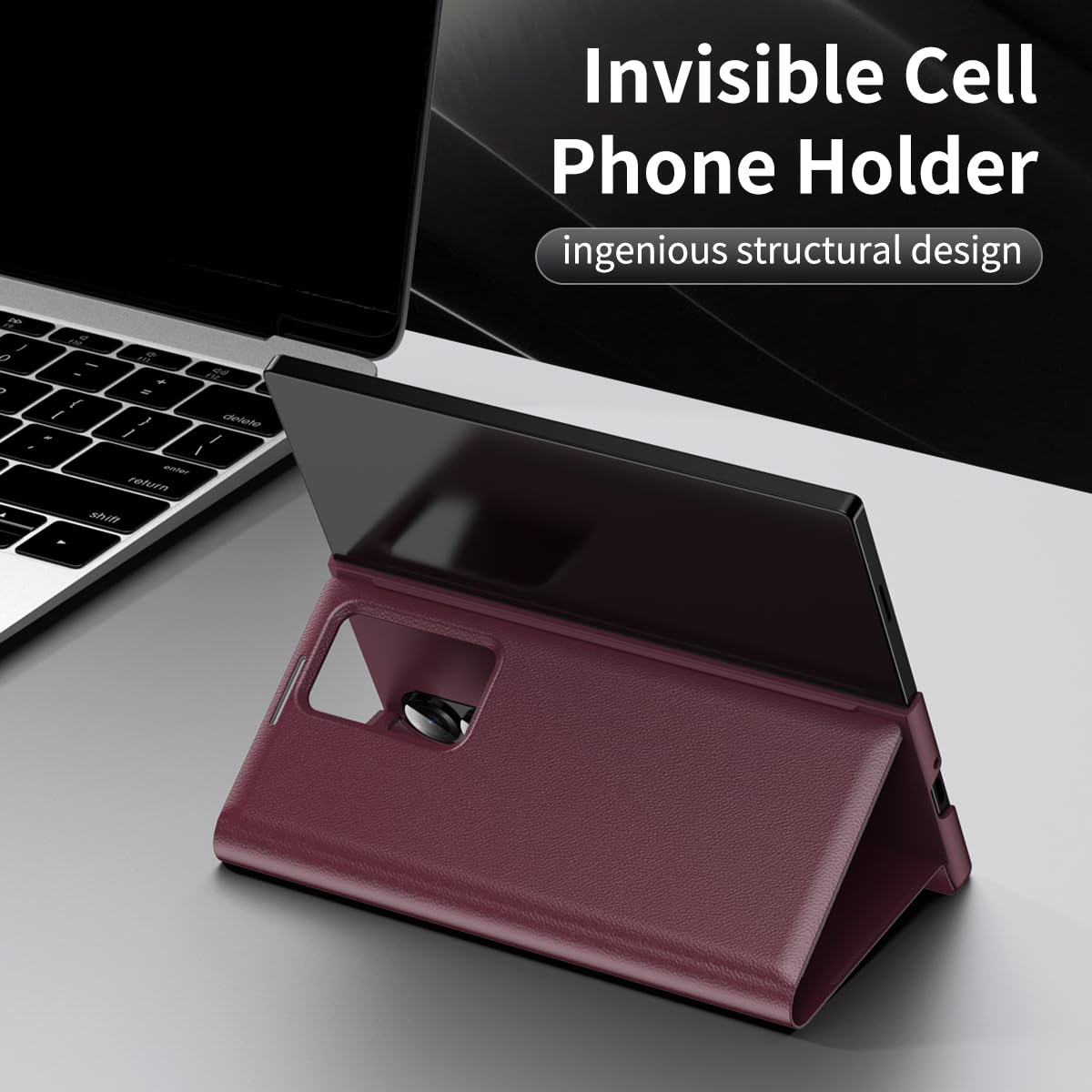COQUE Etui do Galaxy Z Fold 3, inteligentny telefon z okienkiem i 1 miejscem na kartę, wykwintne skórzane etui ochronne, do Samsung Galaxy Z Fold 3 5G-czerwone