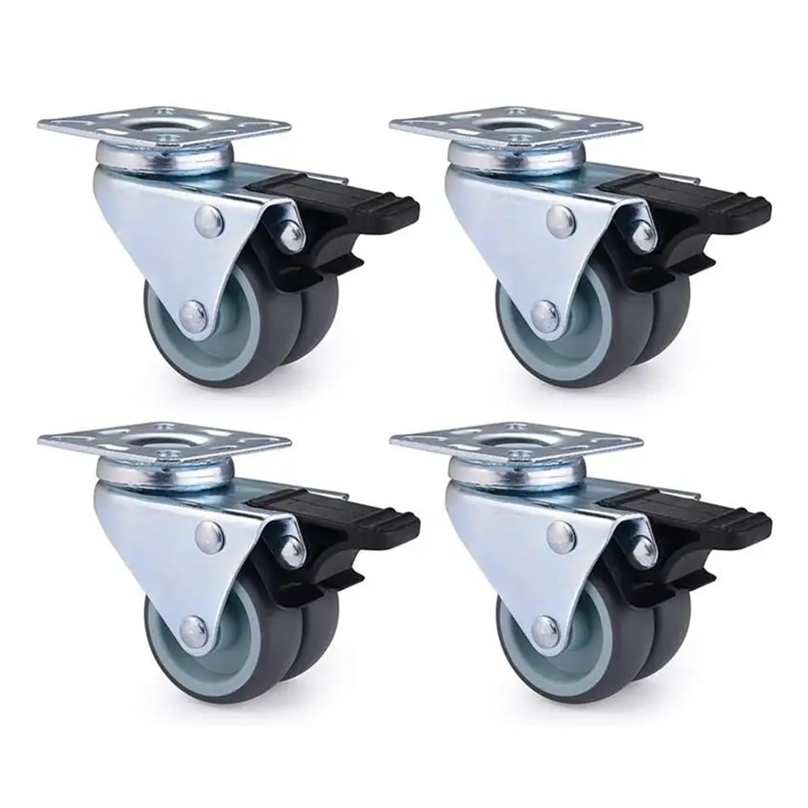 MXXDMOPD 2-inch Flat Double-Row Swivel casters with Brakes Rubber Silent Furniture Electric Industrial Vehicles