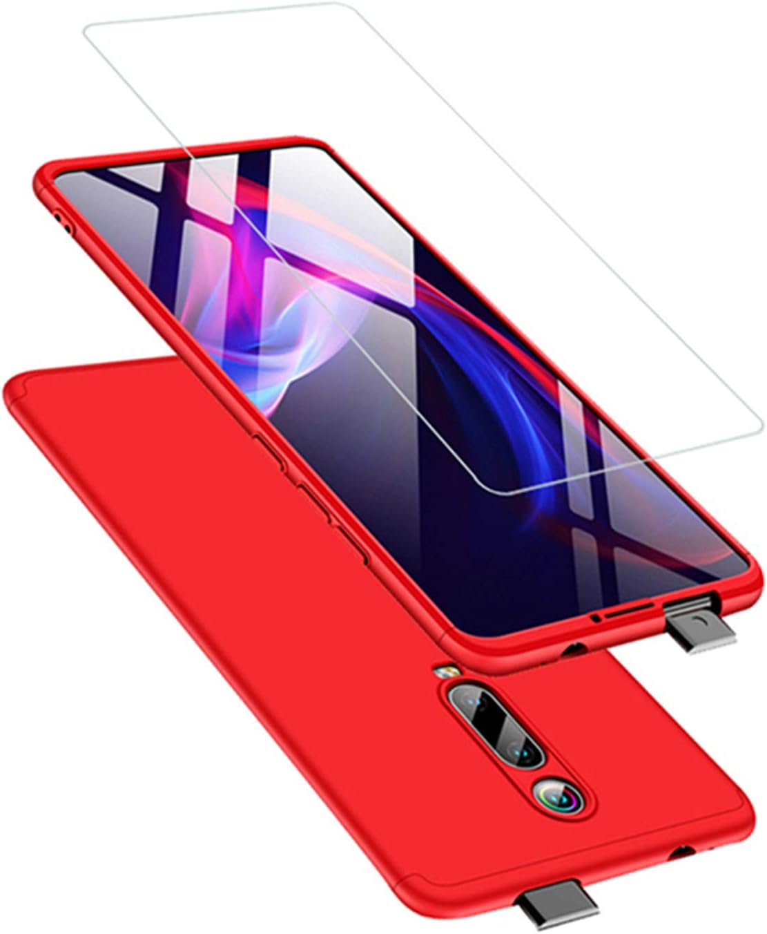 DECHYI for Xiaomi Mi 9T Redmi K20 case,Cover + screen protector 360 degree Protection Matte Ultra Slim Cover PC Hard Case Body Protection Scratchproof Cover Red