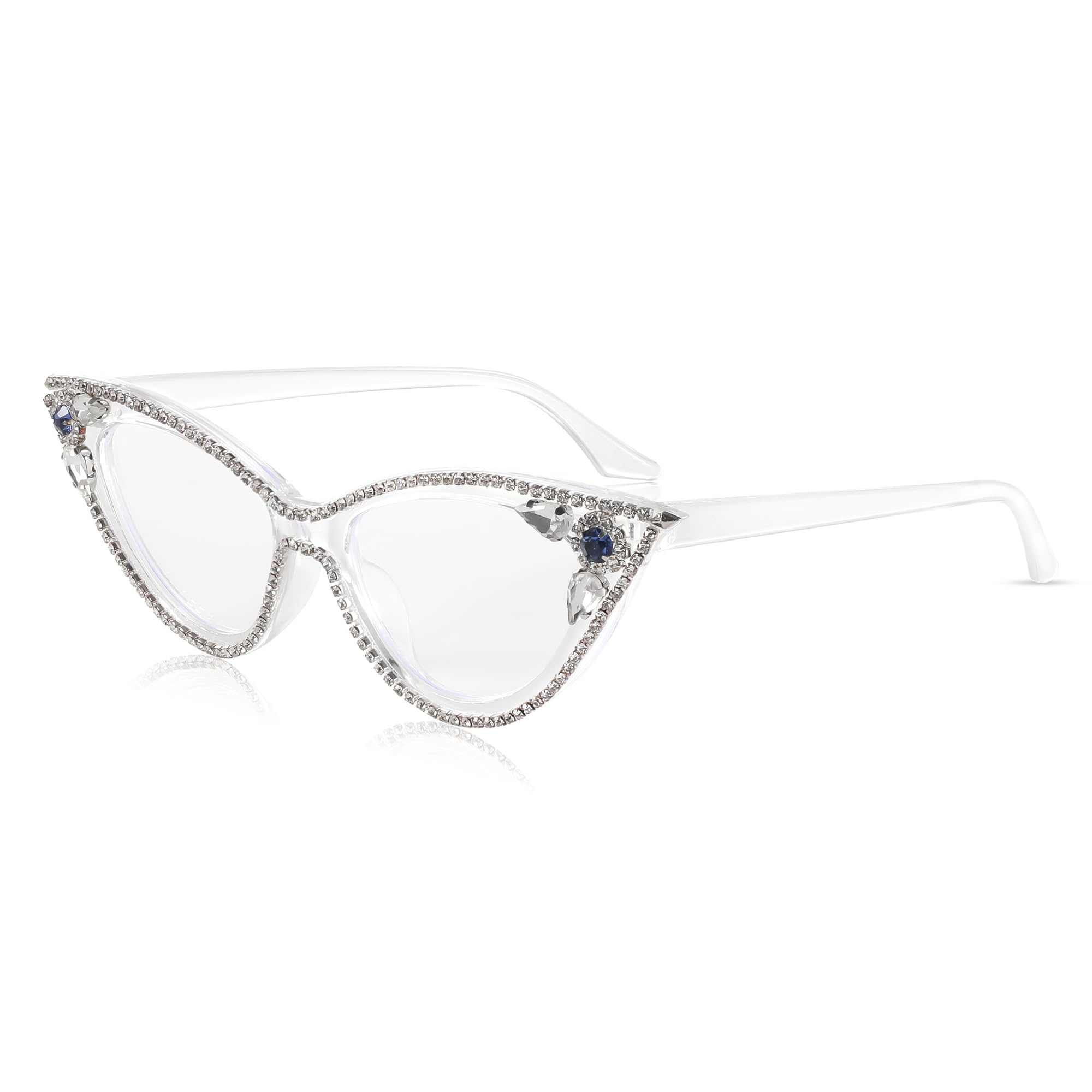FEISEDYDiamond Blue Light Blocking Glasses Cat Eye Rhinestone Women Glasses Frame Anti Eyestrain Computer Eyewear B0070