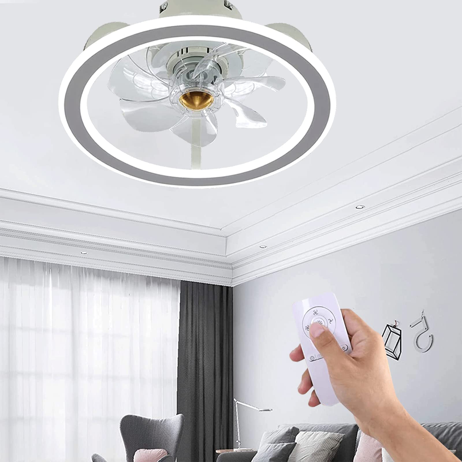 Buy Modern Indoor Flush Mount Ceiling Fan with Lights Remote Control