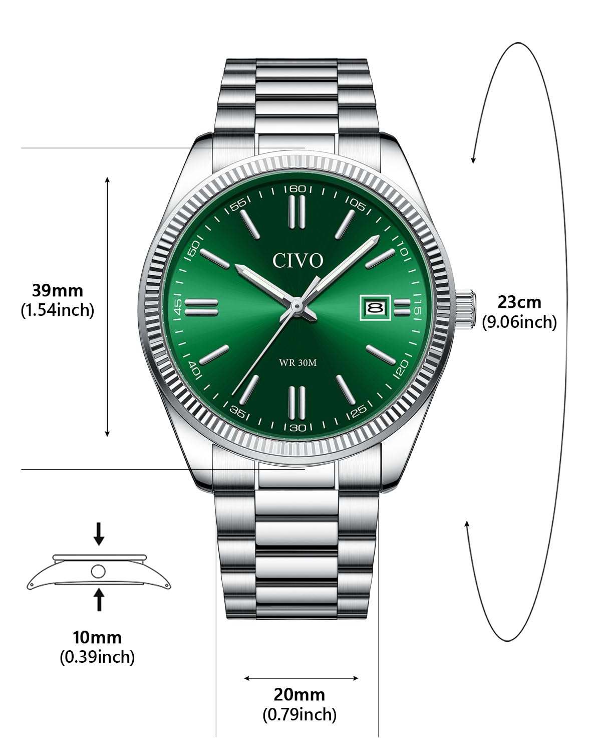 CIVO Analog Mens Watches Silver: Wrist Watches with Date Easy to Read - Dress Stainless Steel Watch for Men Gifts for Husband Father at Birthday Anniversary