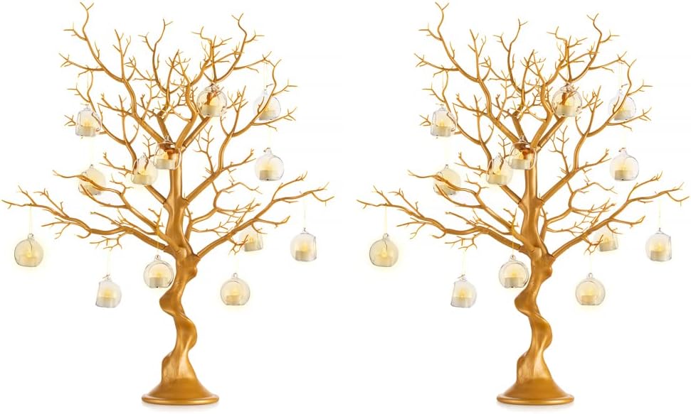 Gold Christmas Tree Manzanita Branches - 30" Tall Tree Branches for Tables Decoration, Decorative Tree Natural, Fake Bare Tree, Ornament Tree Display Birch Tree for Christmas, Wedding, Birthday, 2 Pcs