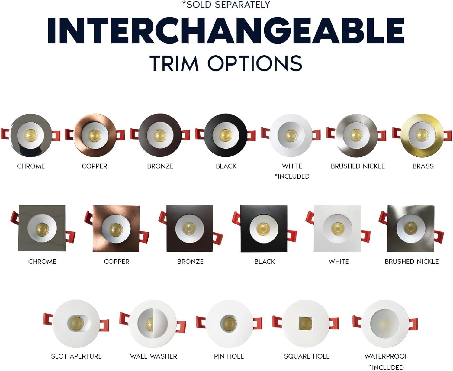 LUXRITE 2 Inch LED Recessed Lighting, Deep Regressed Canless Spotlight, Round White & Waterproof Interchangeable Trim, 5CCT 2700K-5000K, 1000LM, 15W, High Output, Dimmable, Wet Rated