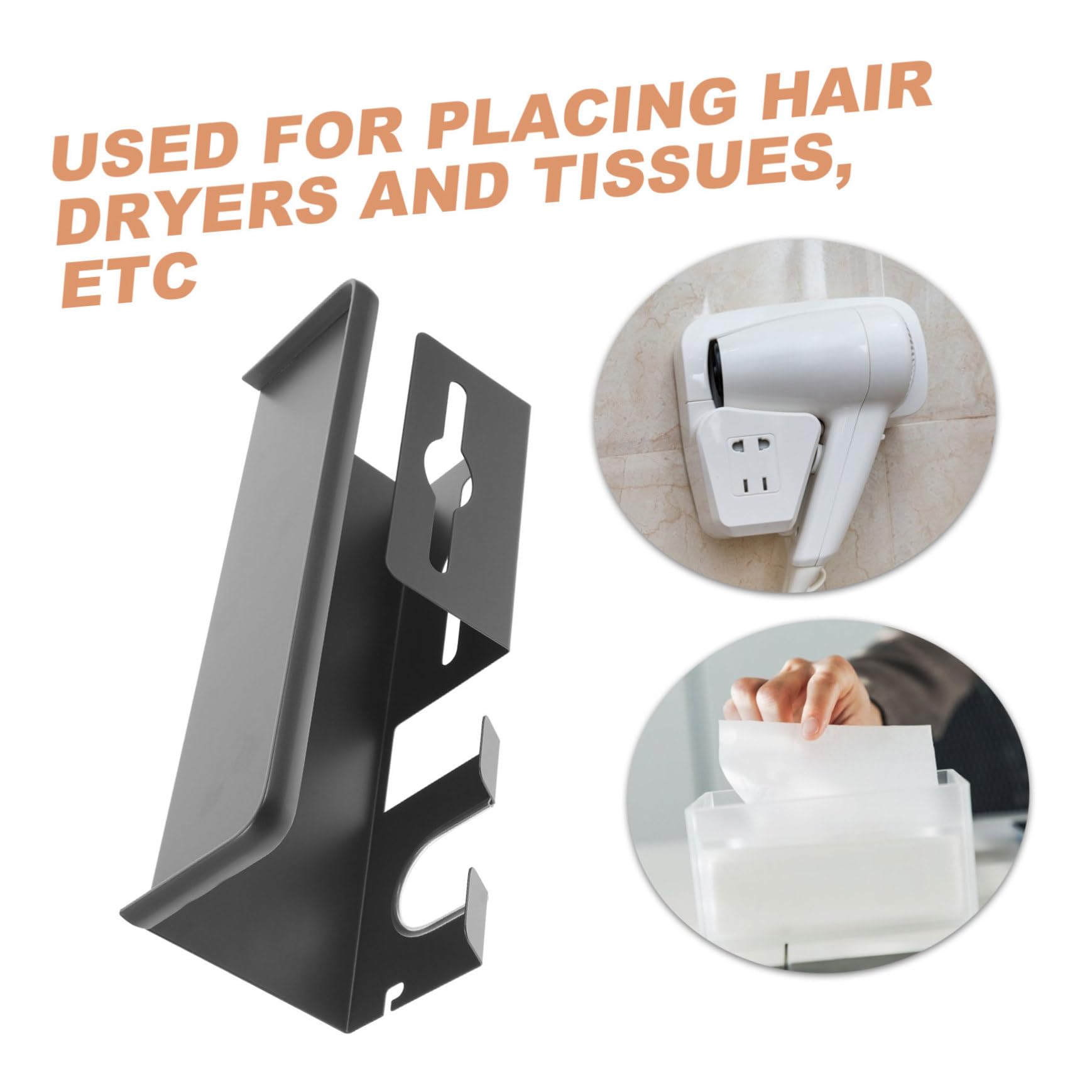 PRETYZOOM Soporte de Pared para Secador de Pelo, Repisa Baño de Acero Negro, Resistente al Desgaste Fácil Mantenimiento para Cuarto de Baño