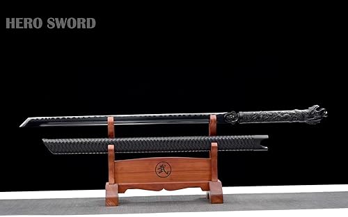 Miniatura 3 de HERO SWORD Espada hecha a mano de acero al manganeso de espiga completa, espada de dragón negro, hoja afilada, arma fresca para hombres, el mejor