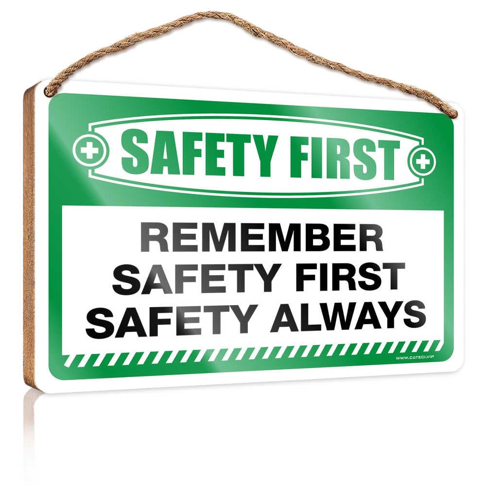 HMQW Funny Bathroom Door Signs Safety First Remember Safety First Safety Always Wooden Sign Door Decor Funny Kitchen Decor(20X30CM)